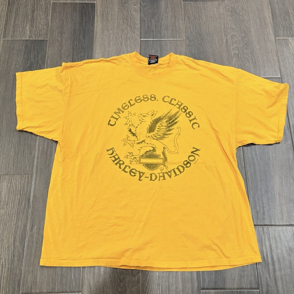 VTG 2002 Harley Davidson Little Rock, AR Men's T Shirt Size 3X Yellow Y2K